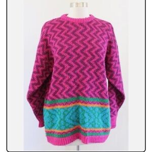 Vintage Bright Pink Chevron Knit Sweater